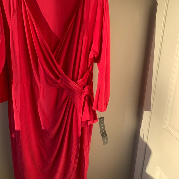 NWT / Tiana B. / Bright Pink / Wrap Style / Fitted / Midi Dress - Picture 9 of 10